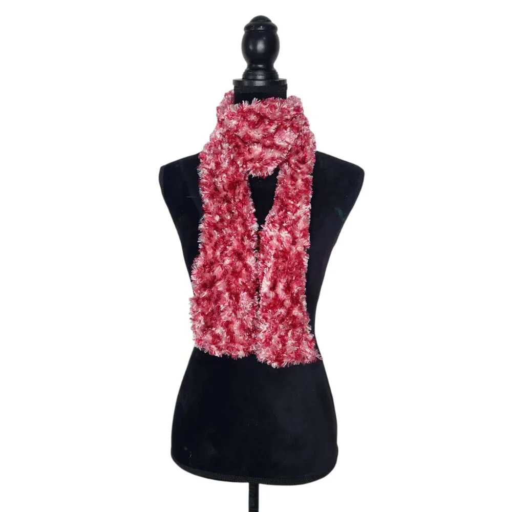 Pink White Soft Fuzzy Boho Scarf